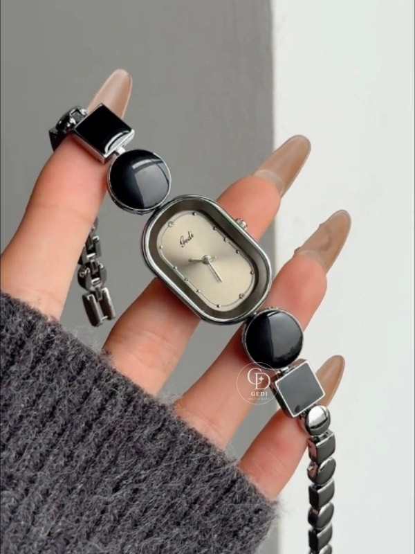 Handmade Black Bracelet Women's Watch Silver Dial Ladies Watch