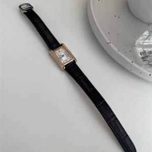 Vintage Style Black Rectangle Genuine Leather Watch