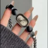 Handmade Black Bracelet Women's Watch Silver Dial Ladies Watch