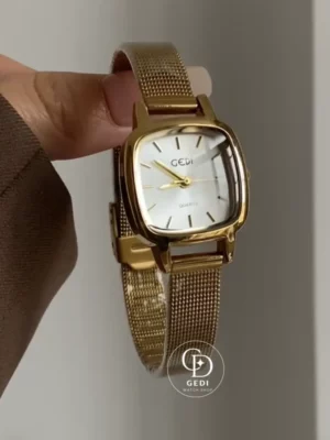 Chic Gold Square Face Watch Minimalist Mesh Bracelet Watch For Women