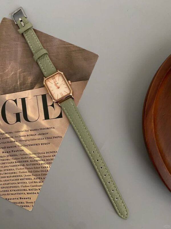 Classic Rectangle Face Brown/Green/Orange Leather Watch