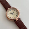 Colorful Round Face Brown Leather Watch for Ladies