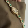 Vintage Zircon Small Oval Face Gold Bracelet Watch