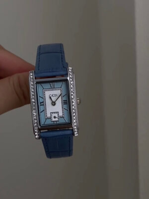 Classic Blue/Green Rectangle Genuine Leather Ladies Watch