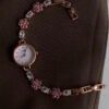 Dainty Pink Zircon Cherry Blossom Gold Round Face Watch