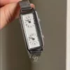 Elegant Dual-Time Rectangular Watch for Women Silver Mesh Band Watch
