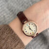Colorful Round Face Brown Leather Watch for Ladies
