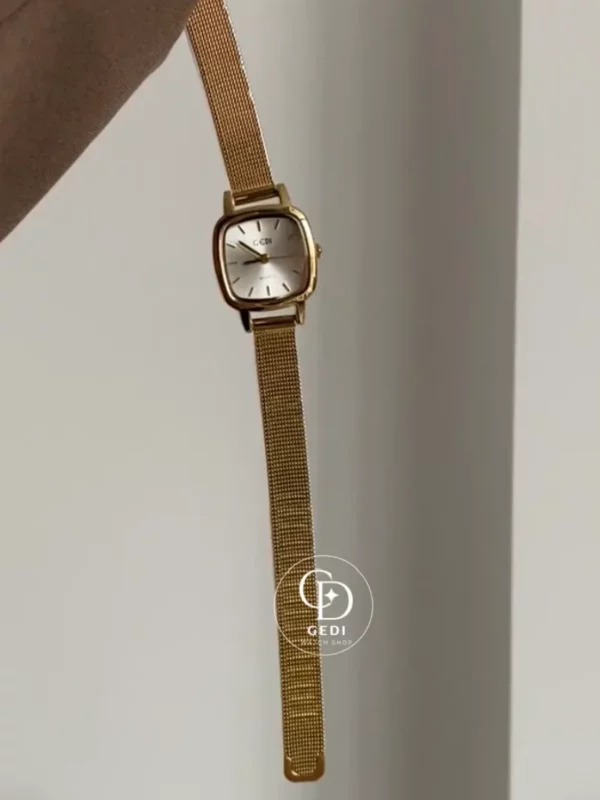 Chic Gold Square Face Watch Minimalist Mesh Bracelet Watch For Women