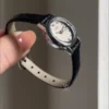 Dainty Small Oval Face Watch for Women Chic Black Leather Strap Ladies Watch