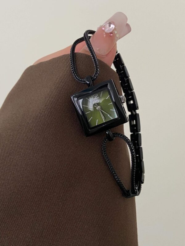 Minimalist Style Black and Green Square Face Bracelet Watch