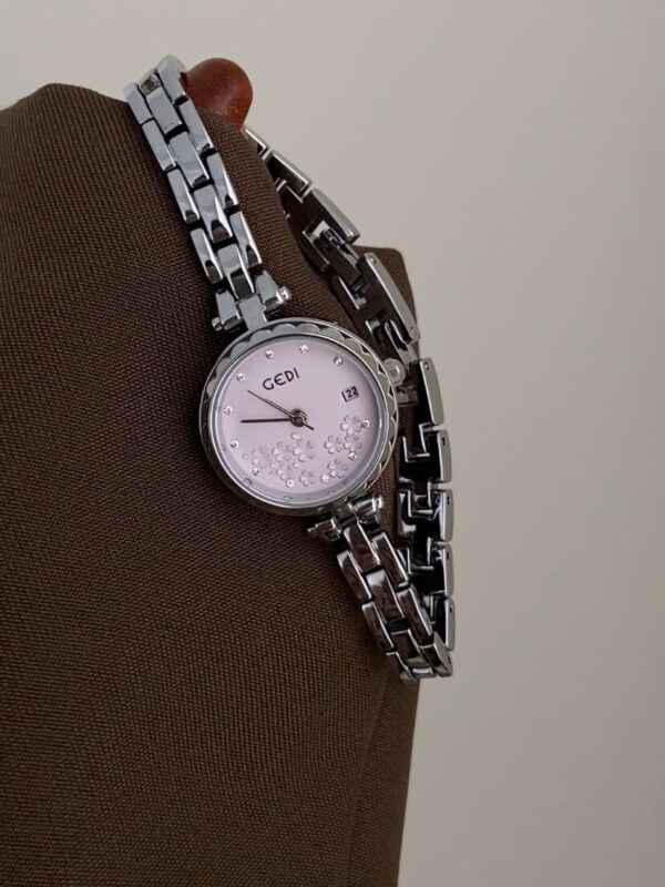 Dainty Flowers Silver Round Face Watch for Women