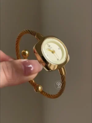 Chic Beige Dial Bangle Watch for Women Dainty Gold Ladies Watch