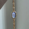 Minimalist Beige/Blue Oval Face Gold Bracelet Watch