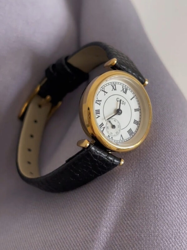Gold Round Face Black/Grey/Orange Leather Watch