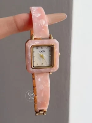 Dainty Pink Bracelet Watch for Women Square Face Pink Acrylic Watch