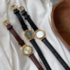 Retro Emerald Green Dial Round Leather Watch
