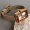 Vintage Ladies Minimalist Rectangle Brown Genuine Leather Watch