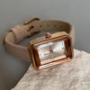 Vintage Ladies Minimalist Rectangle Brown Genuine Leather Watch