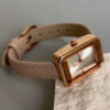 Vintage Ladies Minimalist Rectangle Brown Genuine Leather Watch