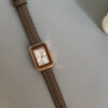 Vintage Ladies Minimalist Rectangle Brown Genuine Leather Watch