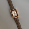 Vintage Ladies Minimalist Rectangle Brown Genuine Leather Watch