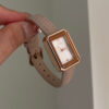 Vintage Ladies Minimalist Rectangle Brown Genuine Leather Watch