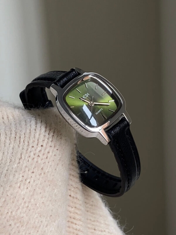 Minimalist Green/White Square Face Leather Watch