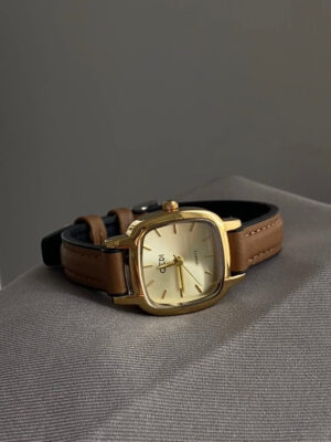 Classic Style Square Face Brown Leather Women's Watch