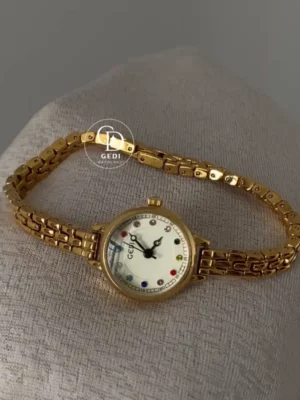 Women's Vintage Gold Watch Multi-Colored Zircon Markers Watch