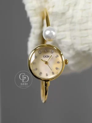 gediwatch367-2 GEDI Dainty Mother of Pearl Dial Watch Minimalist Pearl Bangle Watch for Women