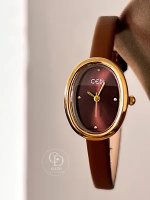 gediwatch369-4 GEDI Women’s Oval Gold Leather Watch Classic Ladies Wristwatch