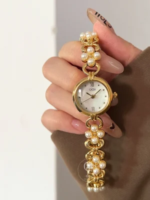 gediwatch370-4 GEDI Mother of Pearl Dial Watch for Women Gold & Silver Pearl Bracelet Ladies Watch