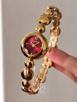 gediwatch373-3 GEDI Chic Gold Ladies Watch Bead-Link Small Round Face Watch for Women