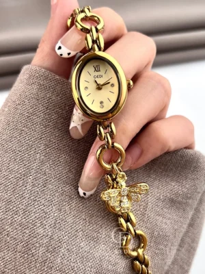 gediwatch382-1 GEDI Dainty Gold Bracelet Watch Oval Dial Jewelry Chain Watch