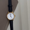 Classic Style Round Face Black/Brown Genuine Leather Watch