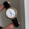 Classic Style Round Face Black/Brown Genuine Leather Watch