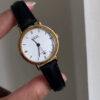 Classic Style Round Face Black/Brown Genuine Leather Watch