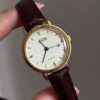 Classic Style Round Face Black/Brown Genuine Leather Watch