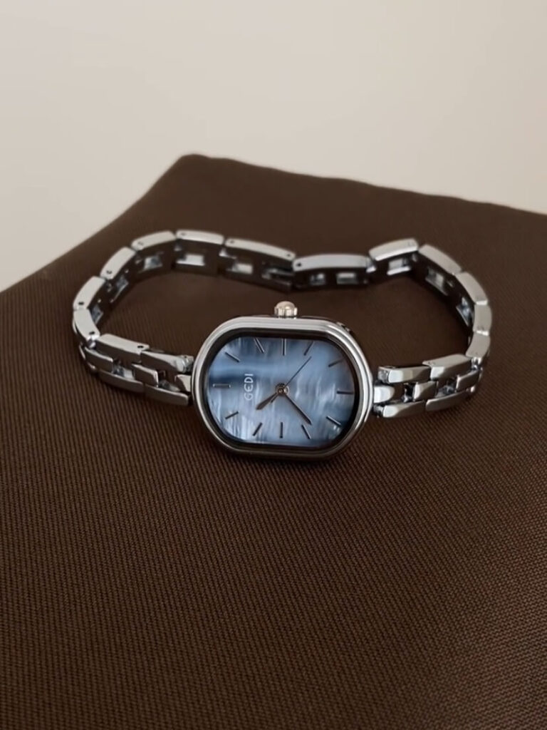 Dainty Blue Mother of Pearl Face Silver Bracelet Watch