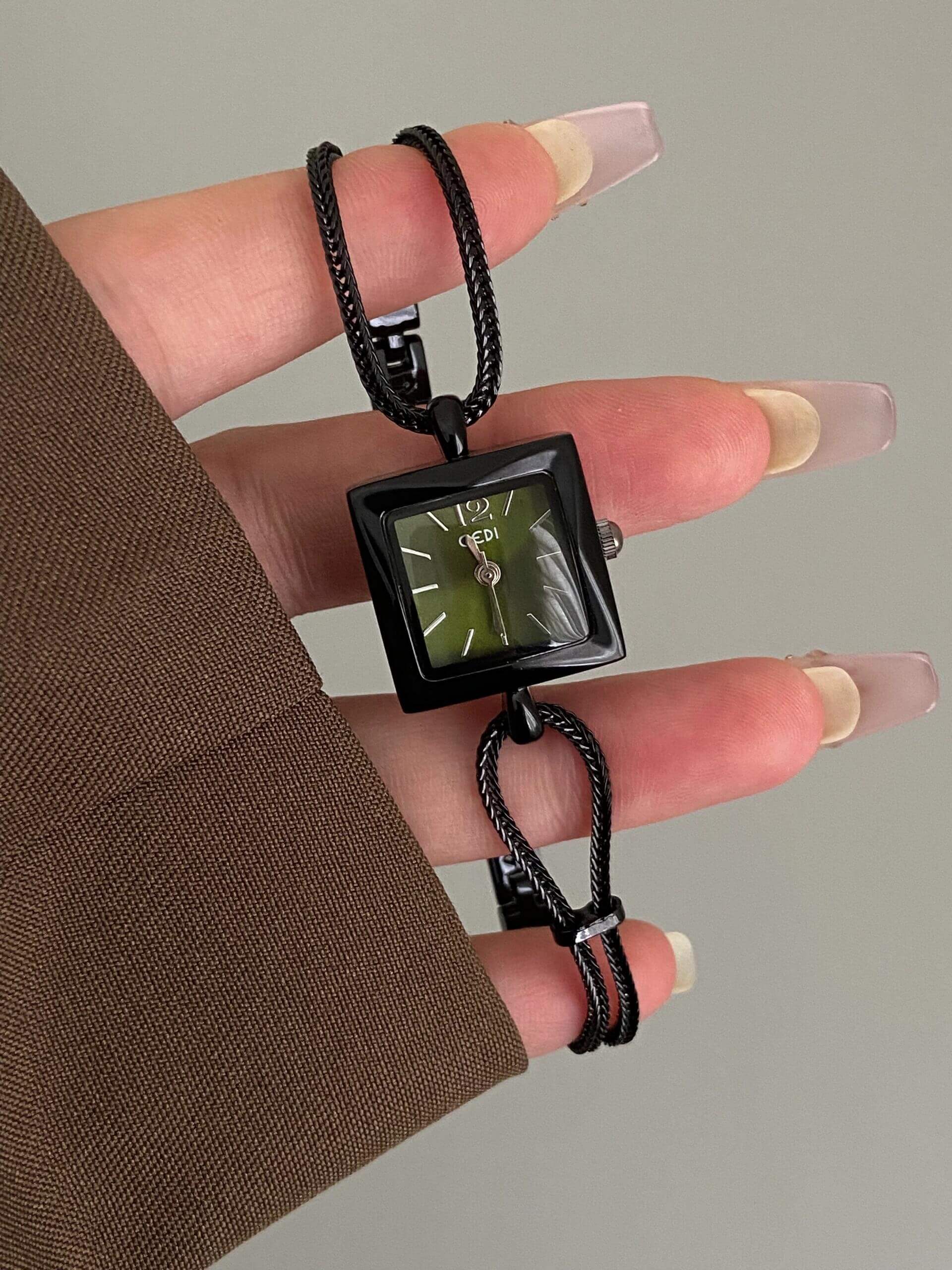 Minimalist Style Black and Green Square Face Bracelet Watch