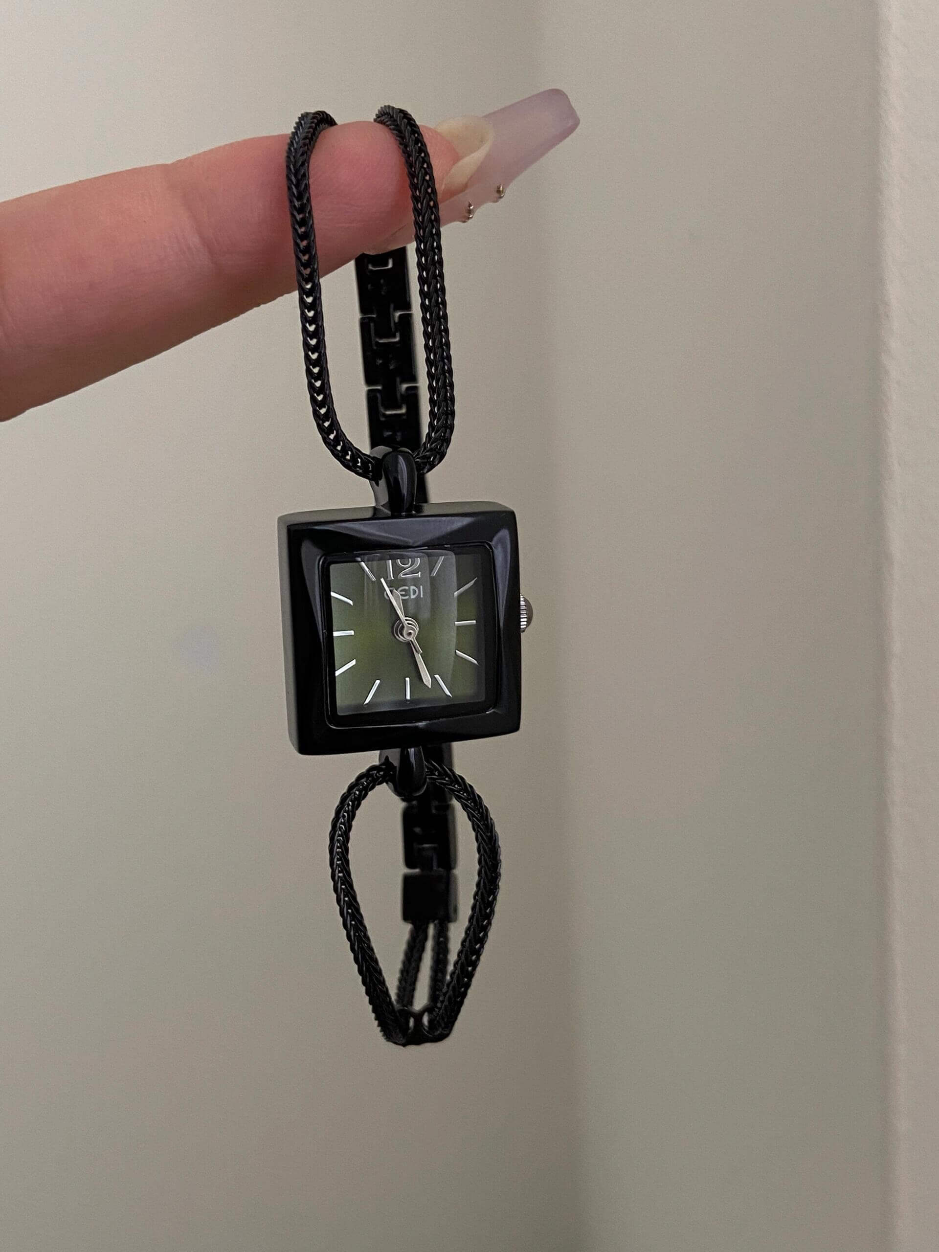 Minimalist Style Black and Green Square Face Bracelet Watch