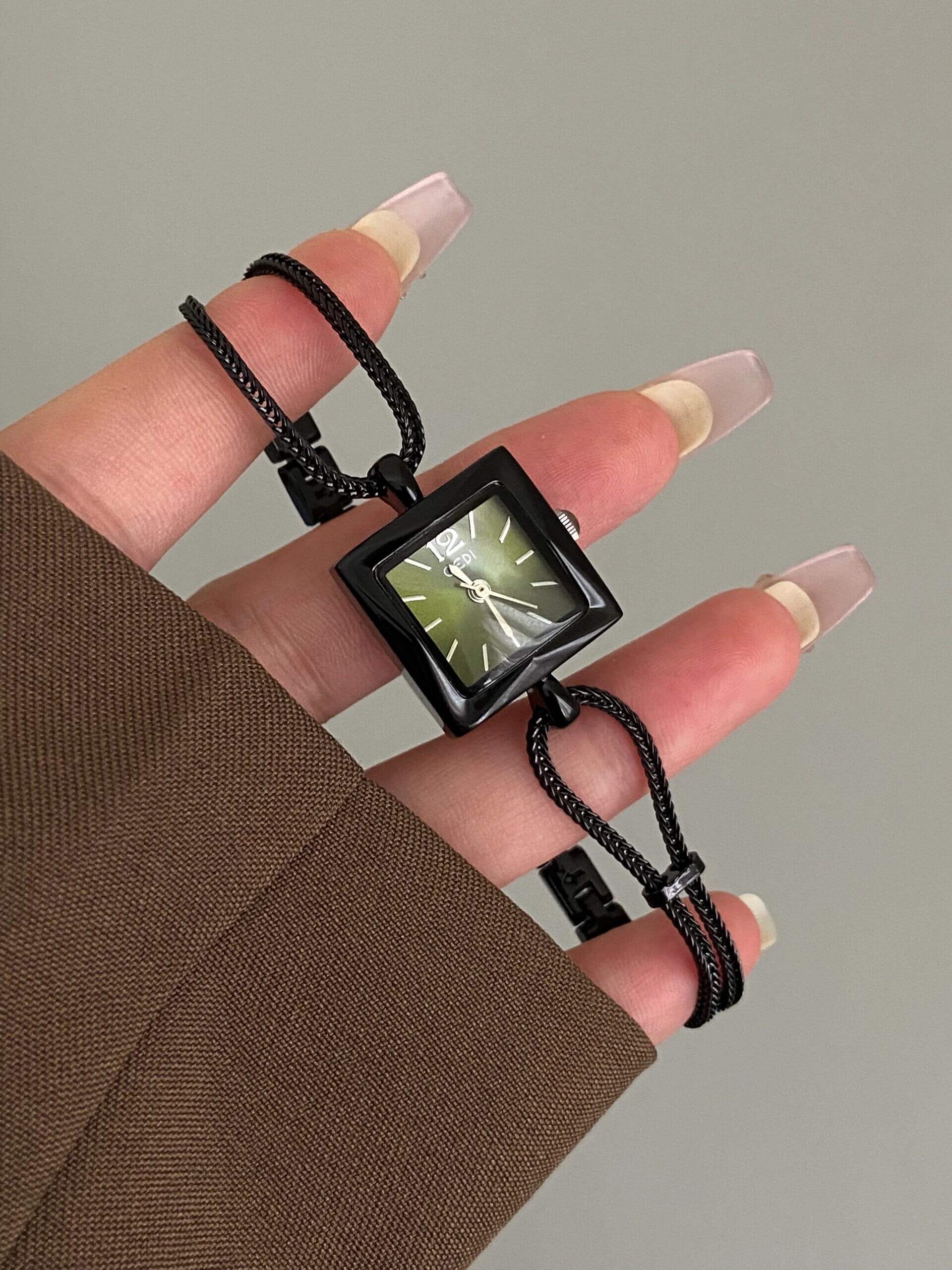 Minimalist Style Black and Green Square Face Bracelet Watch