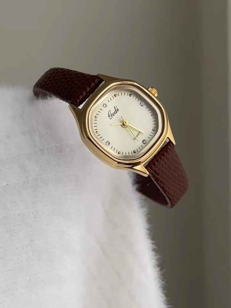 Classic Style Square Face Black/Brown Leather Women‘s Watch