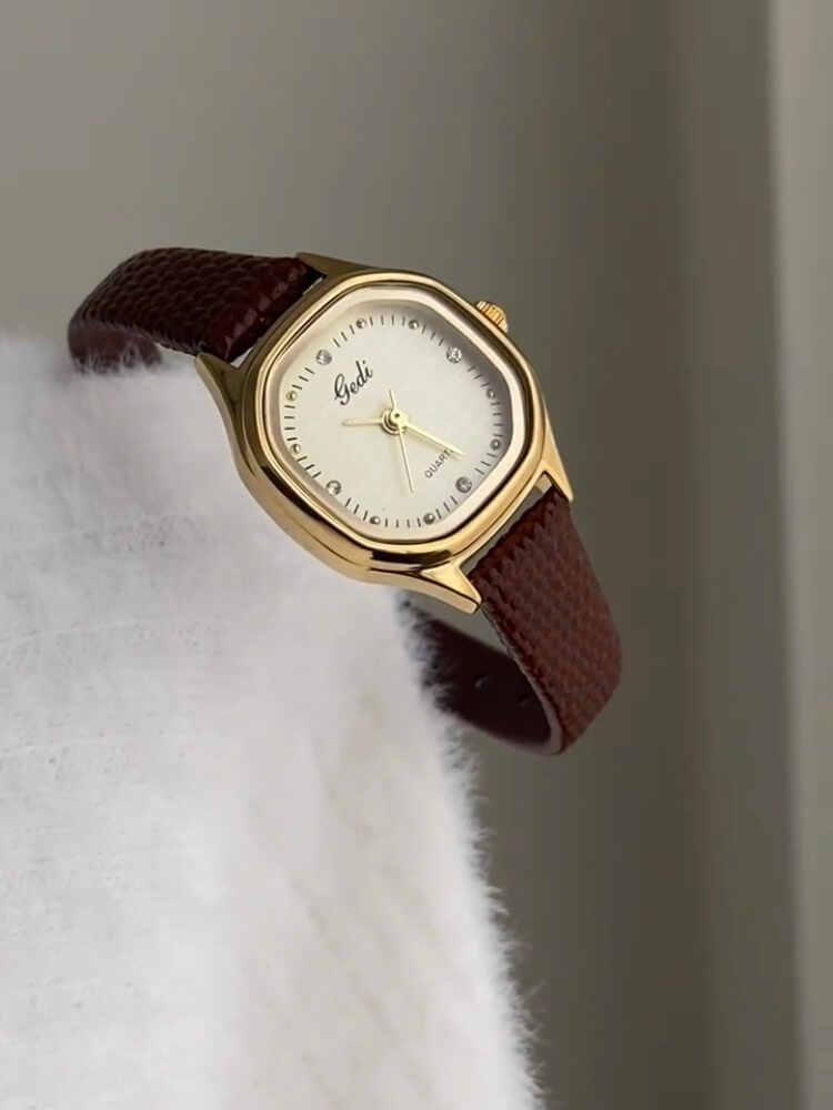 Classic Style Square Face Black/Brown Leather Women‘s Watch