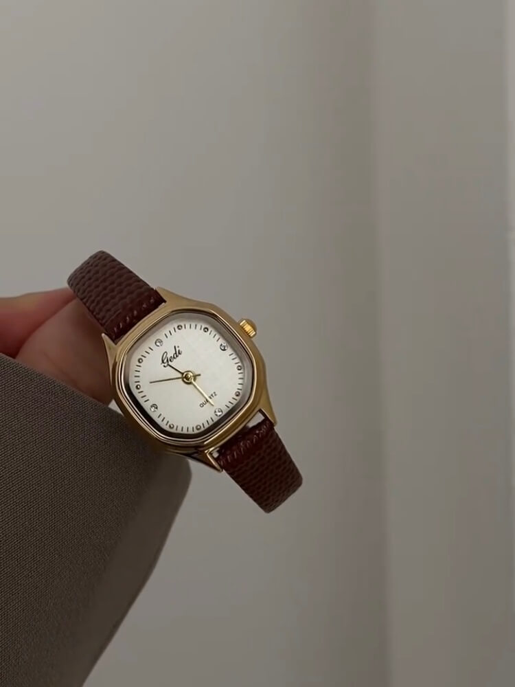 Classic Style Square Face Black/Brown Leather Women‘s Watch