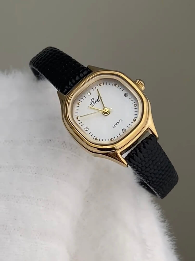 Classic Style Square Face Black/Brown Leather Women‘s Watch