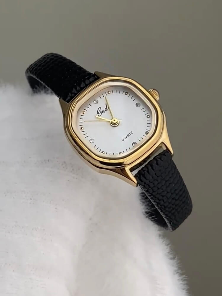 Classic Style Square Face Black/Brown Leather Women‘s Watch