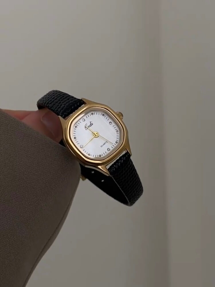 Classic Style Square Face Black/Brown Leather Women‘s Watch