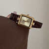 Vintage Style Gold Rectangle Face Black/Brown Leather Watch