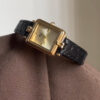 Vintage Style Gold Rectangle Face Black/Brown Leather Watch